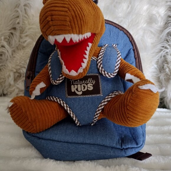 Naturally KIDS T-Rex Dinosaur Plush Backpack Toddler 3-5 Blue Brown Dino School - Picture 3 of 13